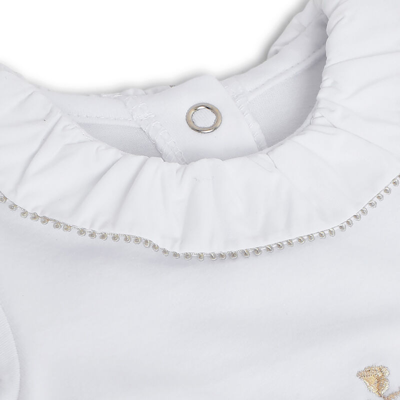 Girls White Printed Leg Opening Babysuit image number 2